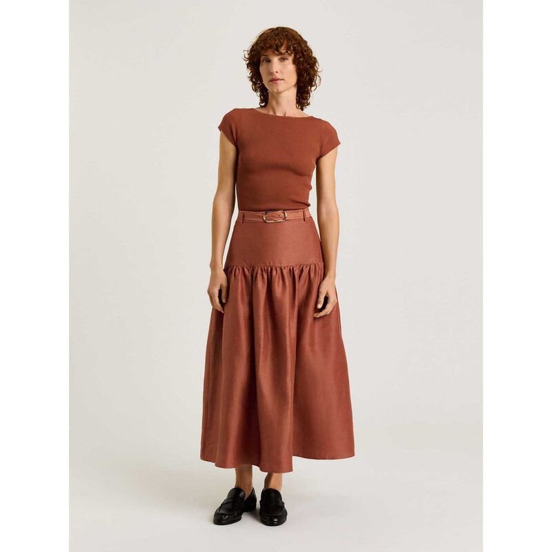 Veronika Maine Linen Viscose Blend Gathered Midi Skirt image number 3